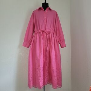 free assembly pink dress Free Assembly Women's and Women's Plus Cotton Eyelet Maxi Shirtdress, Sizes XS-4X